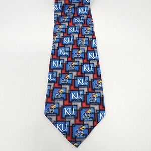 Eagles Wings Kansas Jayhawks Men's Silk Necktie Blue Red Geometric KU Logo Tie